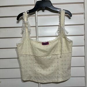 Edikted Ivory Textured Crop Top with Lace